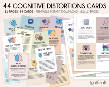 Preview of Cognitive distortion cards, unhelpful ways of thinking cards, coping skills