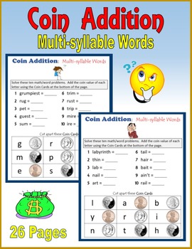 Preview of Coin Addition - Multi-syllable Words
