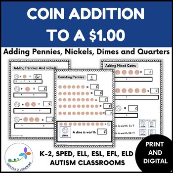 Preview of Adding Money Worksheets - Coin Addition To A Dollar