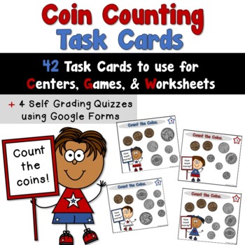 Preview of Coin Counting Task Cards Distance Learning