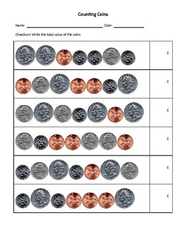 Coin Counting Worksheet by Shawn Sobieski | Teachers Pay Teachers