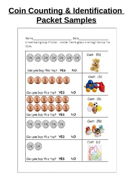 Coin ID and Counting Worksheets and Assessment (Pennies, Nickels, Dimes)