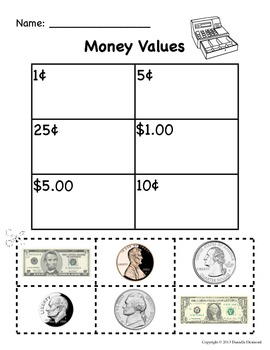 coin id and value worksheets for special education by