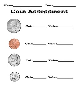 coin identification assessment by preschool treasure chest