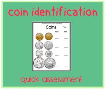 Preview of Coin Identification Assessment - identify name and value of 4 coins
