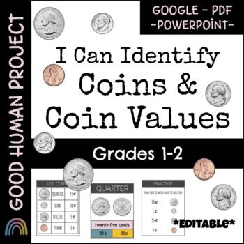 Preview of Coin Identification Visuals & Interactive Practice Activities | Money| EDITABLE