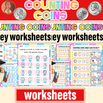 Preview of Coin Identification and Coin Counting | Coins Money Worksheets for Kindergarten