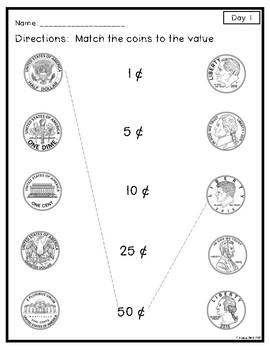 Coin Identification By Value- Daily Math Practice 