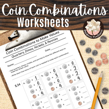 Preview of Coin Permutations and Combinations Counting Coins Worksheets - Montessori Money