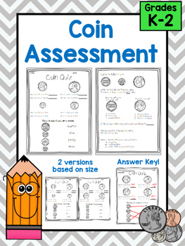 Preview of Coin Quiz Assessment, Match and Identify Quarter, Dime, Nickel, Penny
