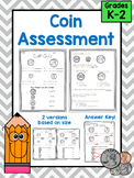 Coin Quiz Assessment, Match and Identify Quarter, Dime, Ni