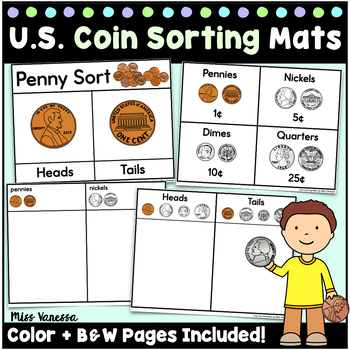 Printable Us Coin Sorting Mats Activities By Miss Vanessa Tpt