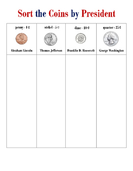 Preview of Coin Sorting by President, Sort Coins