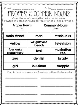 Identifying Types of Nouns Coloring Sheets by Lipgloss Learning and Lattes