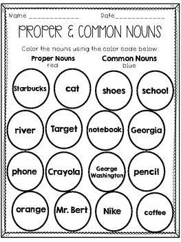 Identifying Types of Nouns Coloring Sheets | TpT