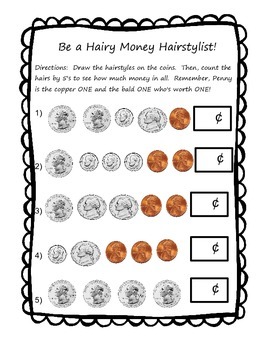 Coin Values & Counting Mini Book and Worksheet: Hairy Money Method