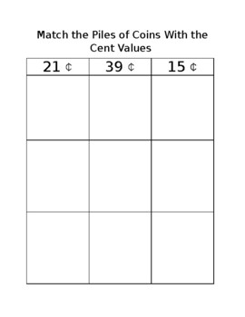 Preview of Coin Values wkst pack 6 matching values and counting cents