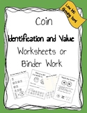 Coin Worksheets or Binder Work