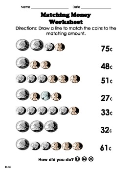 coin to money amount matching worksheet by teacherlcg tpt