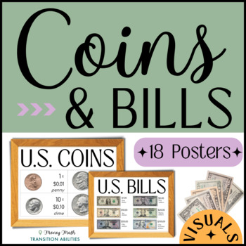 Preview of Coins & Bills Visual Posters | Special Ed Money Math | Printable PDF