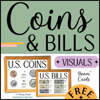 Preview of Coins & Bills Visual References | Special Ed Money Math | FREE BOOM CARDS