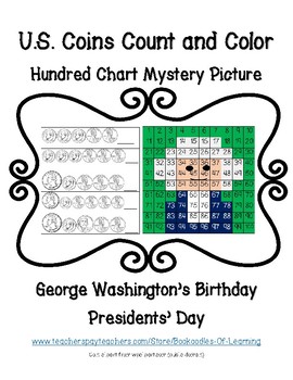 Preview of Coins Count & Color President George Washington Hundred Chart Mystery Picture