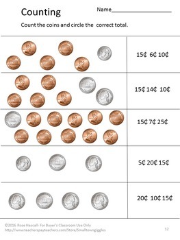 Counting Coins Worksheets, Quarters Dimes Nickels Pennies Cut & Paste ...