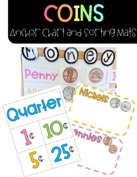Preview of Coins Money Anchor Chart and Coin Sorting Mat