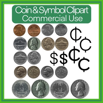 Preview of Coins, Money, cents, quarter, dime, nickel, penny,color, black and white clipart