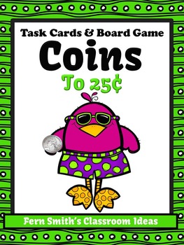 Preview of Money Task Cards and Board Game for Coins to 25 Cents Recording Sheets Included