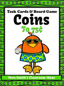 Preview of Money Task Cards and Board Game for Coins to 75 Cents Recording Sheets Included