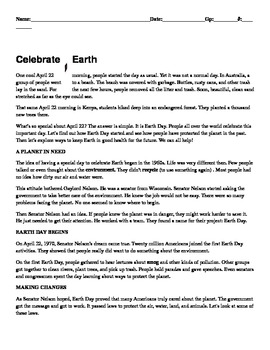Preview of Cold Read - Celebrate Earth- FCAT-SOL-Standardized Test