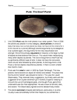 Preview of Cold Read- Pluto the Dwarf Planet-Standardized Assessment