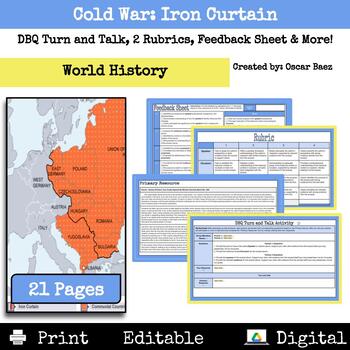 Preview of Cold War: Iron Curtain DBQ Turn & Talk Activity + More! Rubric, Feedback Sheet