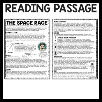 Cold War Space Race Reading Comprehension Worksheet Sputnik | TpT