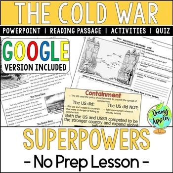 Preview of Cold War Superpowers Lesson - US & USSR - Reading Activity - PPT - Notes - Quiz
