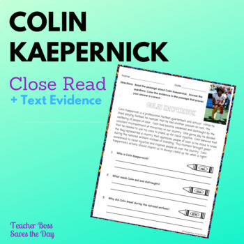 Preview of Colin Kaepernick Close Read + Text Evidence