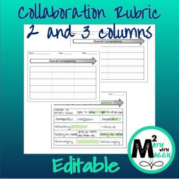 Preview of Collaboration Rubric BTC - Student Self Evaluation (2 and 3 columns)