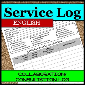 Preview of Collaboration/Consultation Log- Special Education Service Log