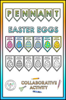 Preview of Collaborative Activity Easter Eggs Pennant Craft Spring Coloring Cut Banner