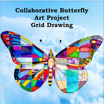 Preview of Collaborative butterfly Poster art project. Grid Drawing