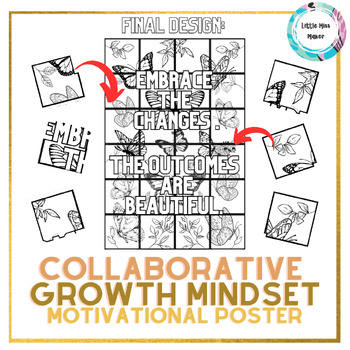 Preview of Collaborative Butterfly Poster -Coloring Pages- Growth Mindset Bulletin Board