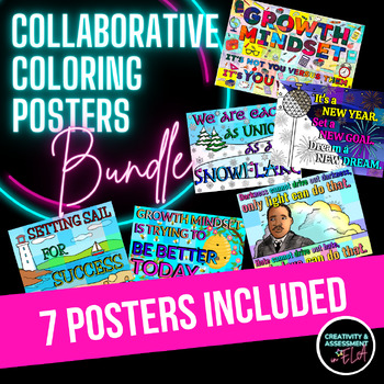 Preview of Collaborative Coloring Posters BUNDLE Back To School, New Year, Winter, & Spring