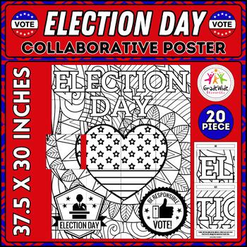 Preview of Collaborative Election Day Coloring Pages Poster | Presidents Day Bulletin Board