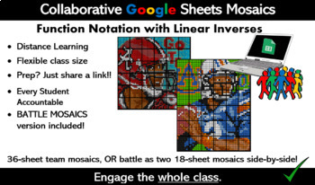 Preview of Google Sheets Math Mosaic BATTLE, Function Notation (Two 18-Sheet Mosaics)