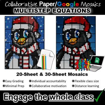 Preview of Collaborative Multistep Equations Holiday Math Mosaic, Paper AND Google Versions