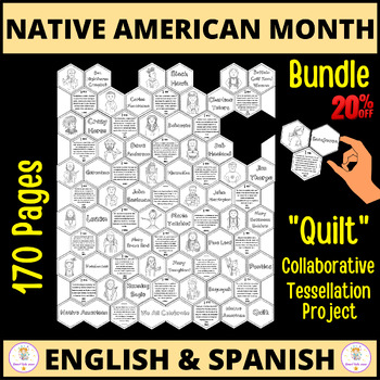Preview of Collaborative Native American Biographies "Quilt" Bundle English & Spanish