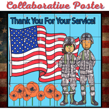 Preview of Collaborative Poster Coloring Pages Activity Art  For Veterans & Memorial Day