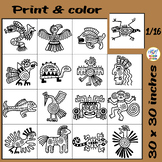 Collaborative Poster Coloring Pages with Mexican Aztec Ani