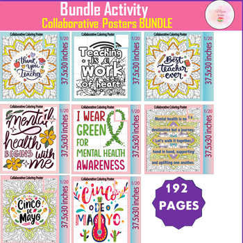 Preview of Collaborative Posters Of Cinco De Mayo, Mental Health,Teacher Quotes  Bundle